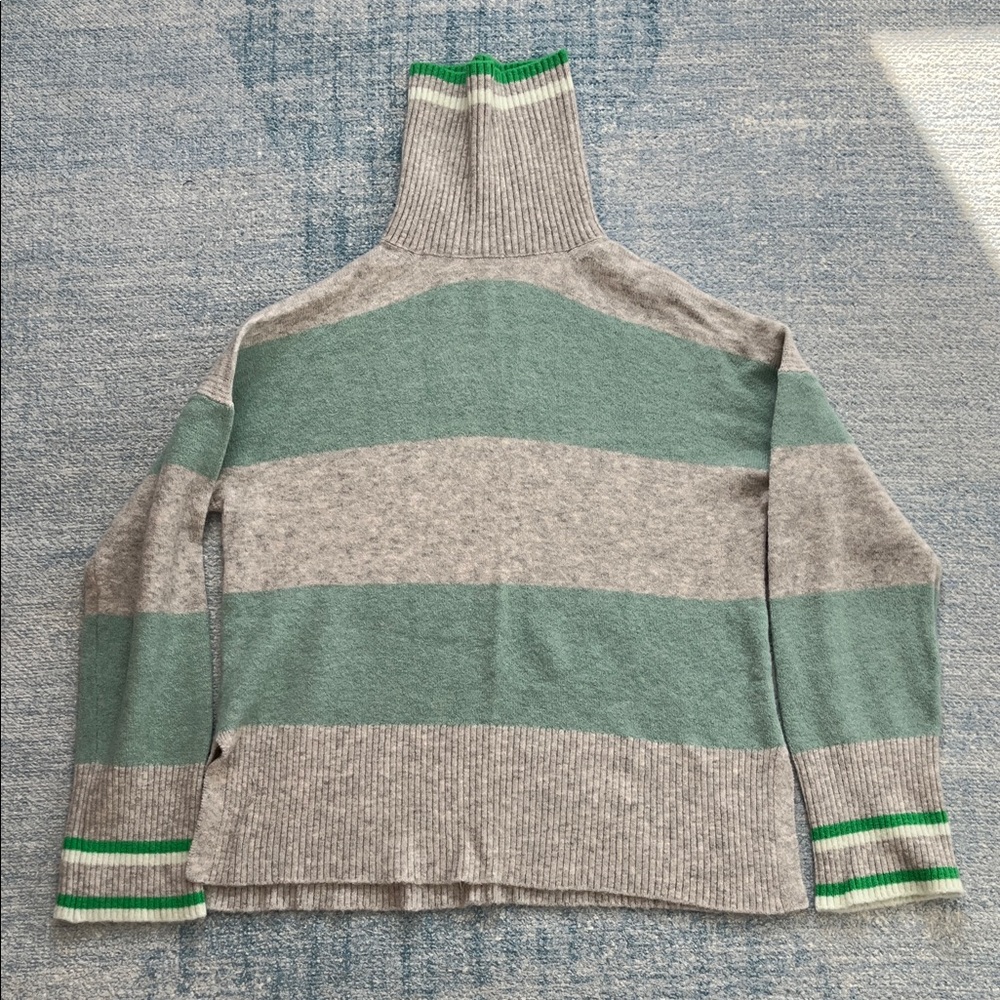 J. Crew Gray and Green striped Turtleneck